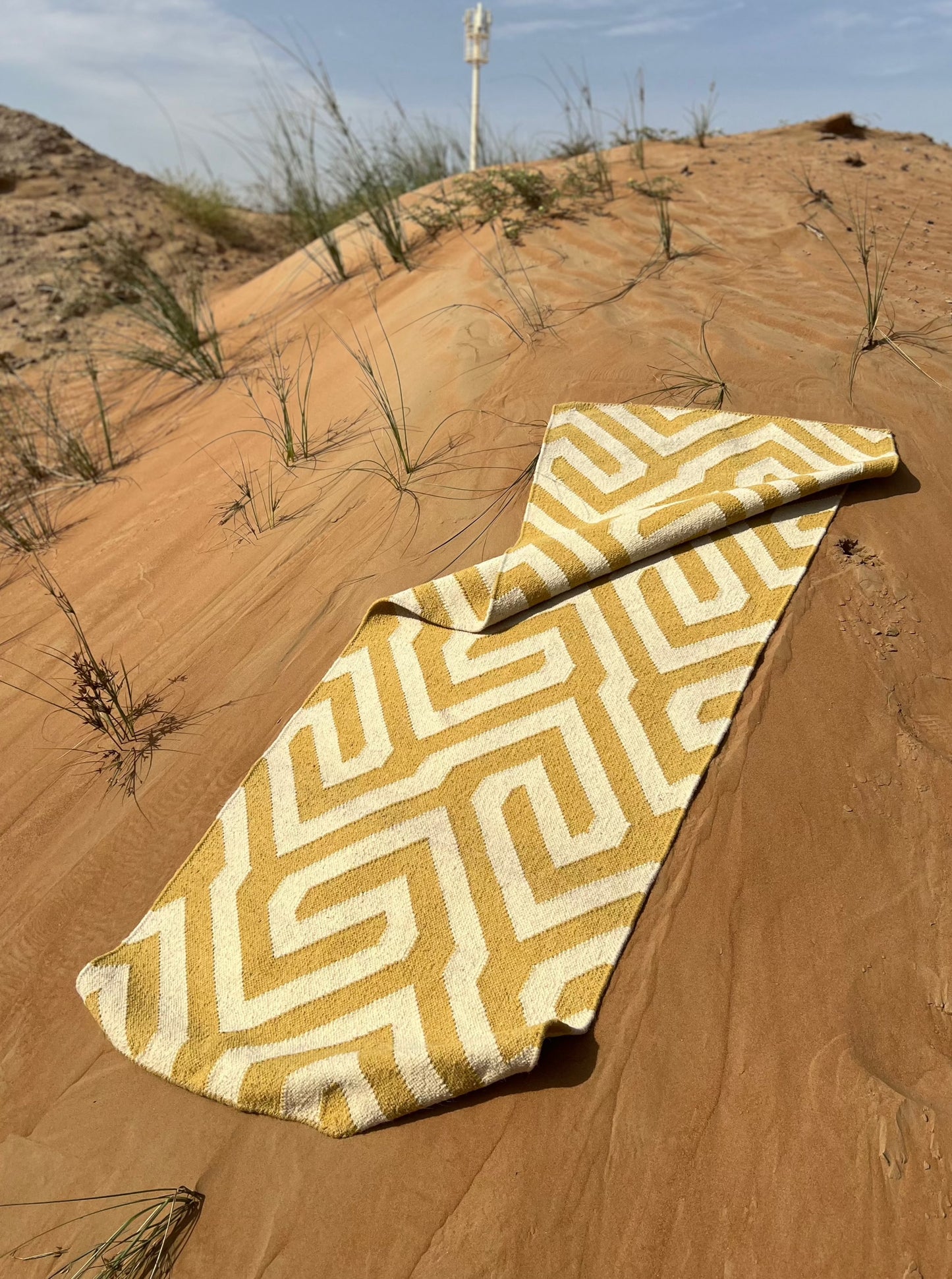 Aztec Yellow and White Long Rug