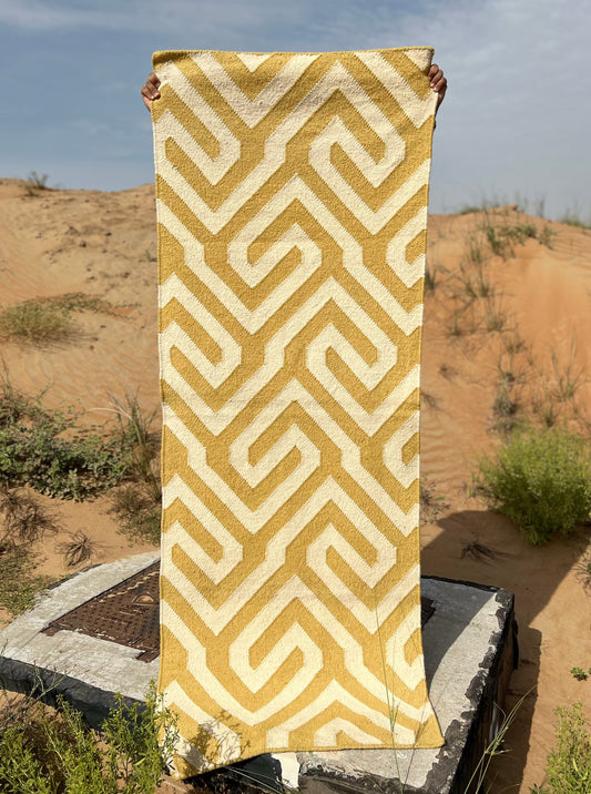 Aztec Yellow and White Long Rug