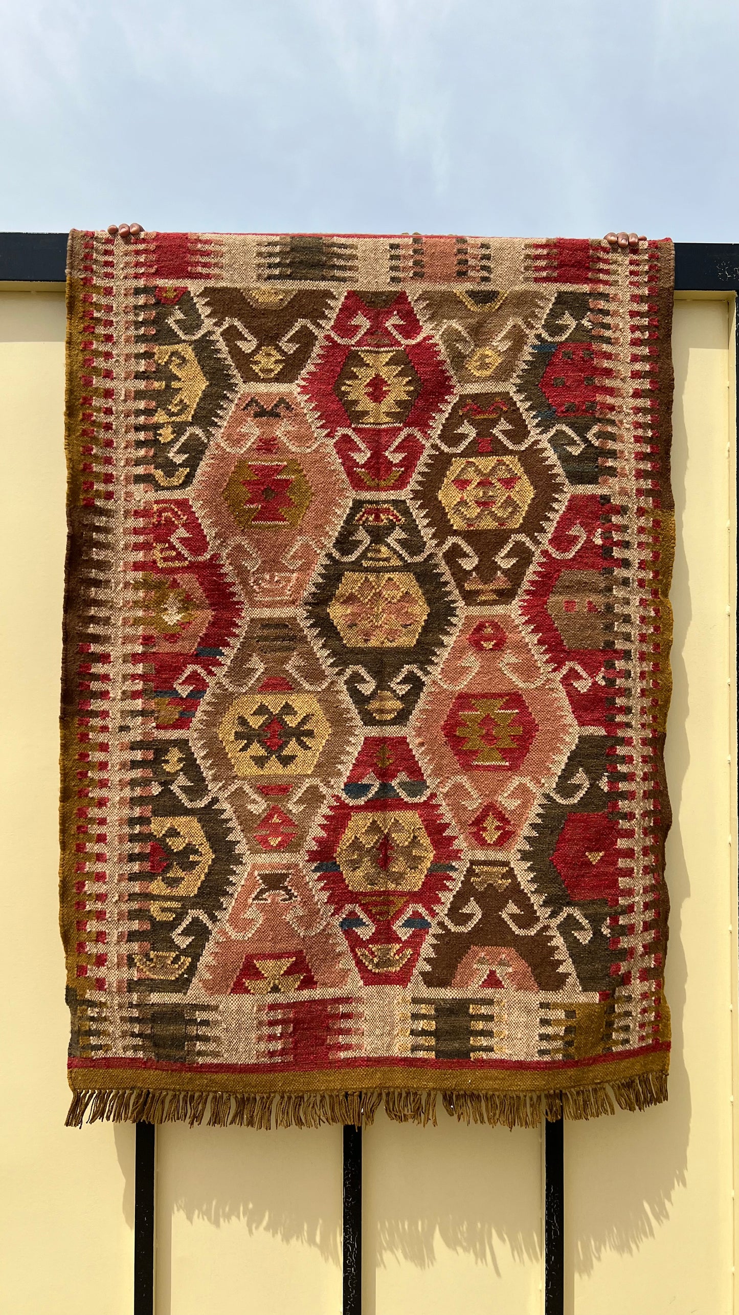 Red and Brown Fringe Kilim Rug