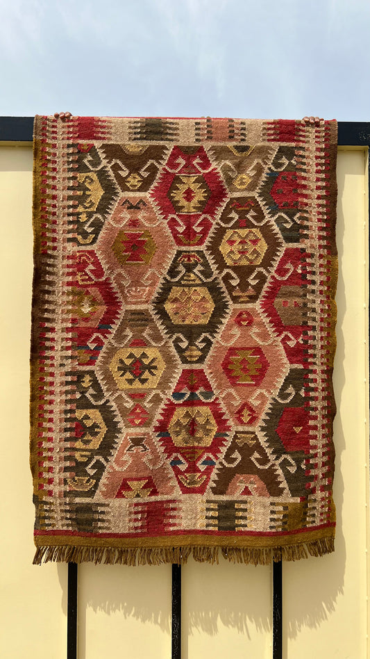 Red and Brown Fringe Kilim Rug