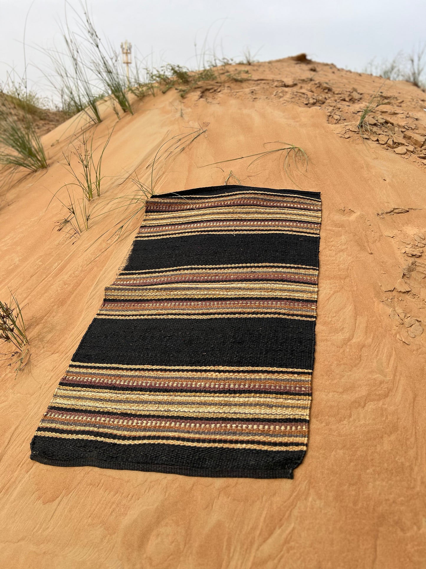 Black and Brown Horizontal Stripe Patterned Rug