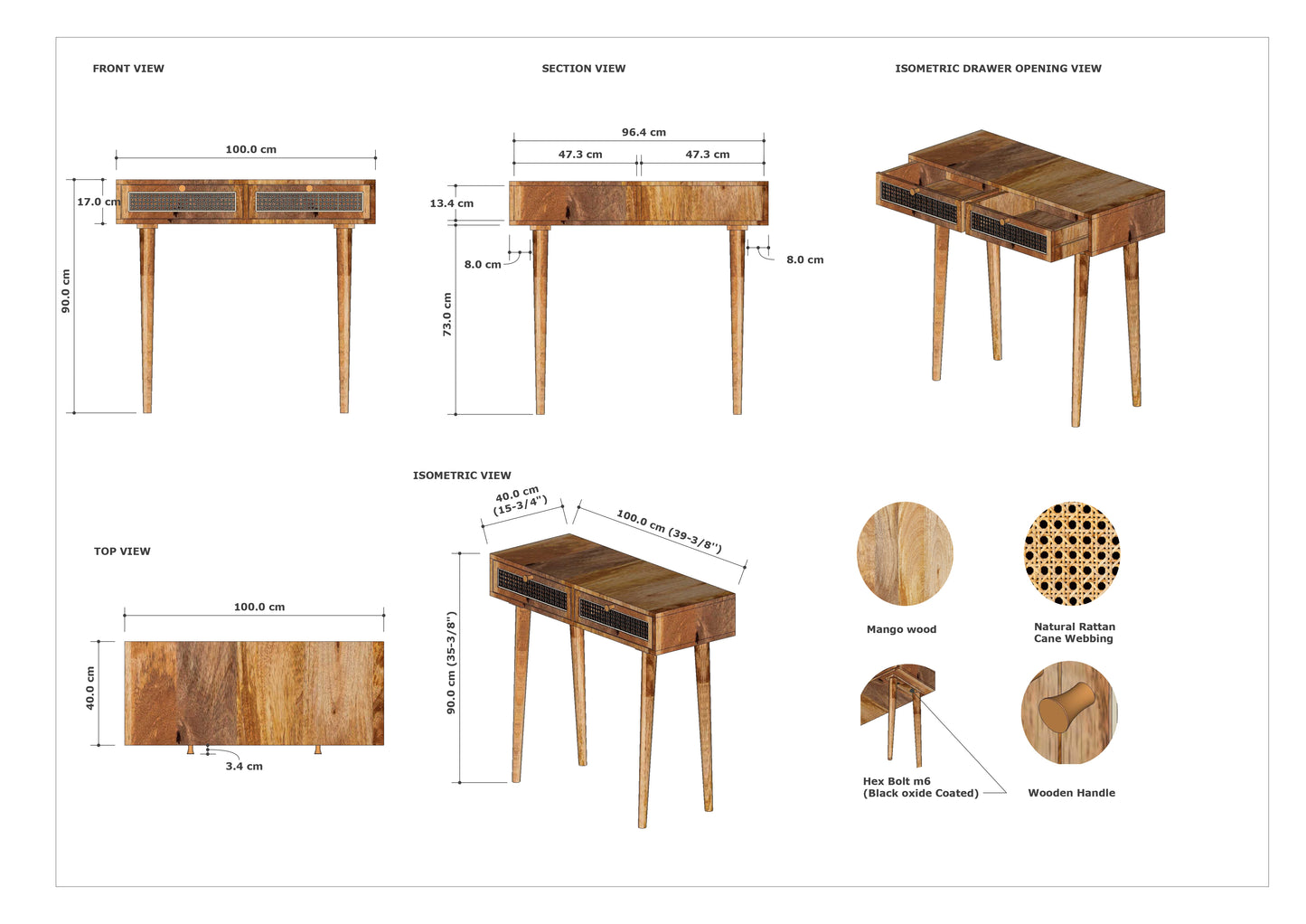 Rattan 2 Drawer Console Table