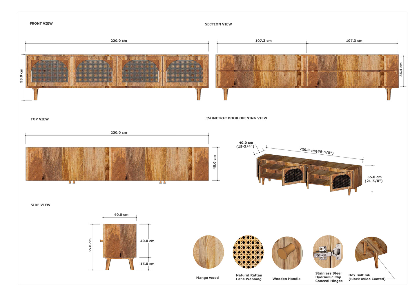 Dome Shaped 4 Door Rattan TV Unit