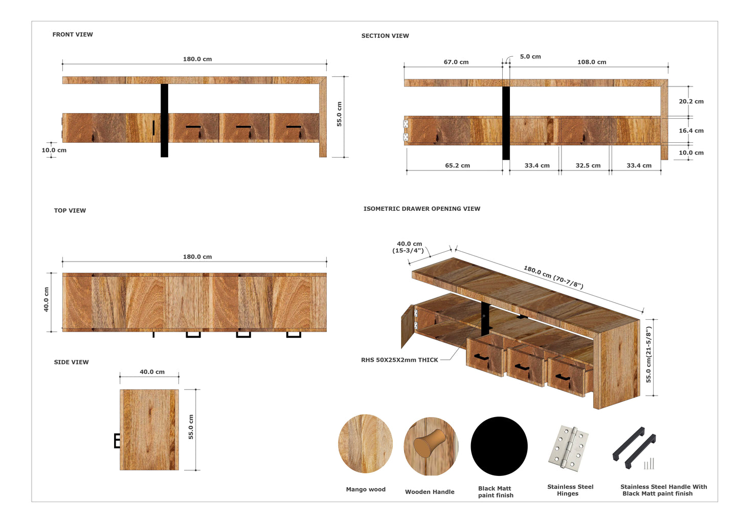 Matte Black TV Unit with Drawers