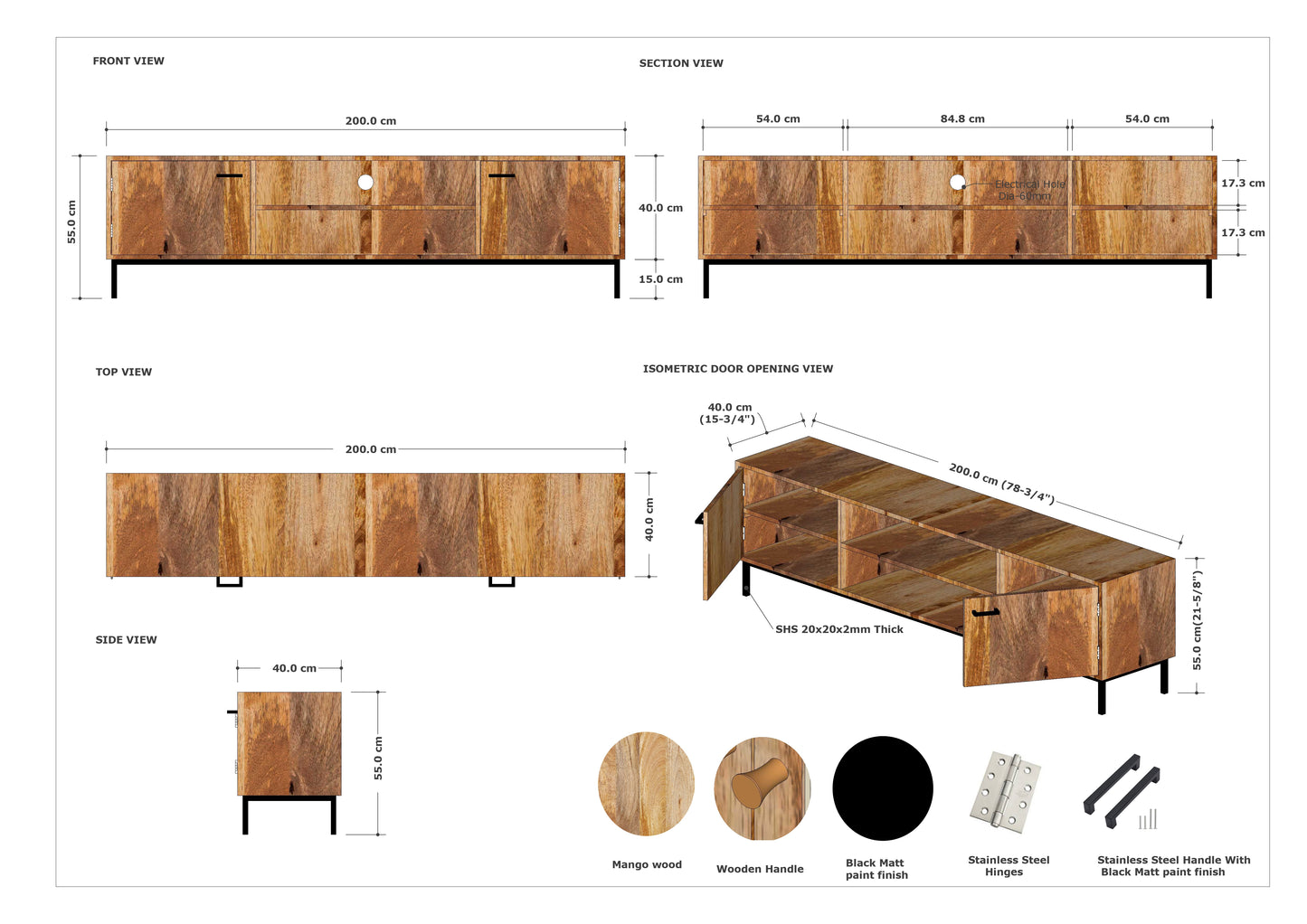 Wooden TV Unit with Cupboards