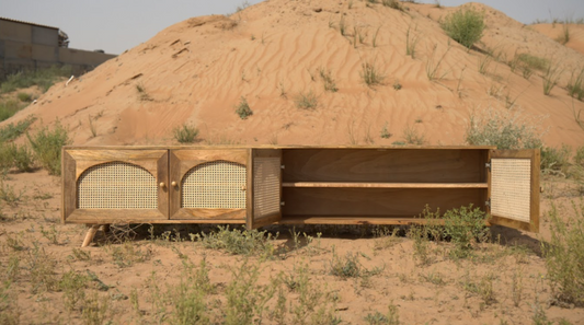 Dome Shaped 4 Door Rattan TV Unit